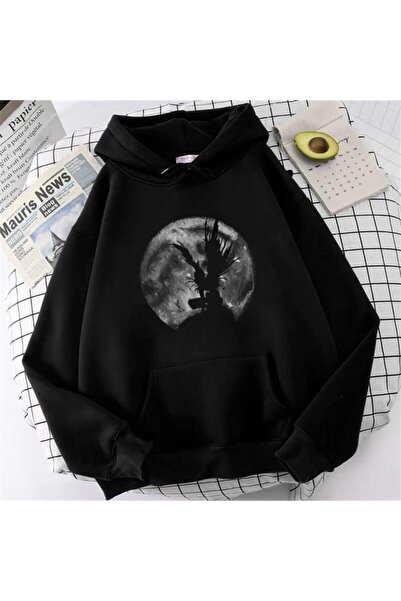 Touz Death Note Moon Printed Black Unisex Oversize Hooded Sweatshirt
