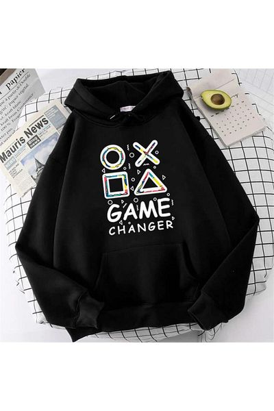 Touz Moda dompuleri fashion Game Changer Φούτερ με στάμπα μαύρου Unisex Oversize με κουκούλα