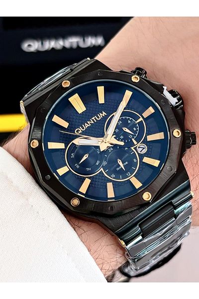Quantum BLKT.2.631 Quantum 10 Atm Waterproof Steel Cord Blackening Does Not Throw Color Wrist Watch+Wristband