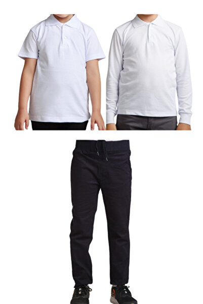 MaviMoure Унисекс детски ленени панталони с ребра и талия + тениска с поло де...