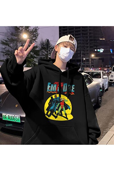 Touz Em & Dre Printed Black Unisex Oversize Hooded Sweatshirt