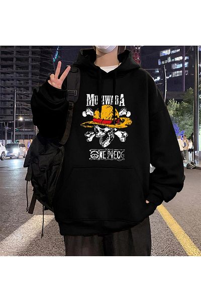 Touz Φούτερ με κουκούλα One Piece Mugiwara με εμπριμέ μαύρο Unisex