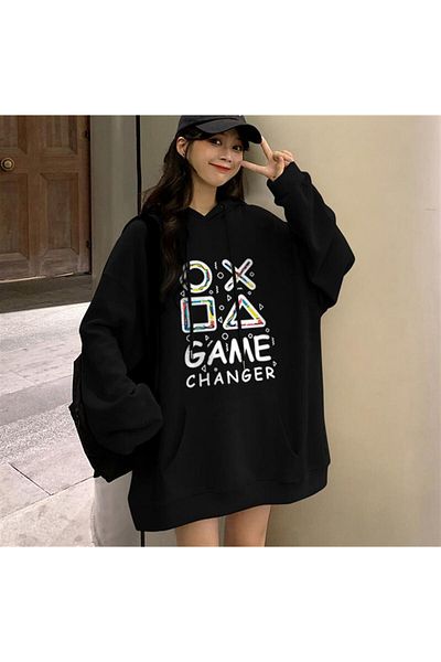 Touz Moda dompuleri fashion Game Changer Φούτερ με στάμπα μαύρου Unisex Oversize με κουκούλα