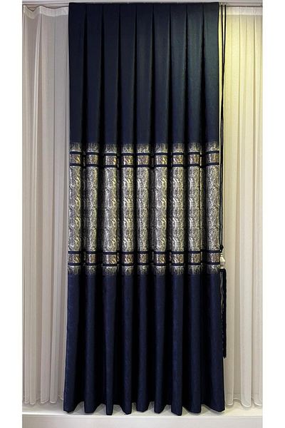 Fon Dünyası Panel Background Curtain Navy Blue Silver (Single Wing)