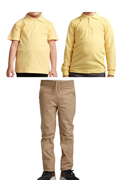 FERRY BUTİK Unisek Kids Rib Vaist Linen Školske pantalone + Polo Collar majic...