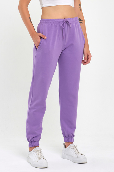 COMEOR Women's Lilac Elastic Basic Jogger Knitted Sweatpants