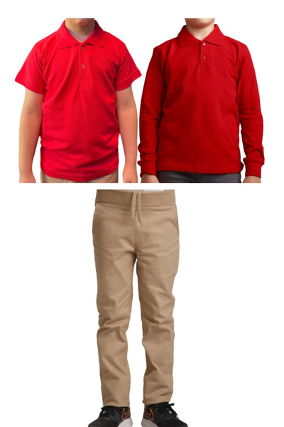 Yakalaa Unisex dečije školske pantalone sa rebrastim strukom Lan + polo kragn...