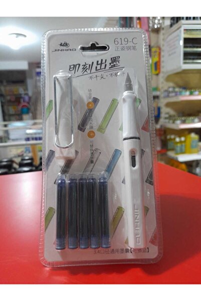 jinhao Dolma Kalem Seti 619-c Opak Beyaz Renk Ef 0,38mm Uç Kalem 5 Kartuş Hediye