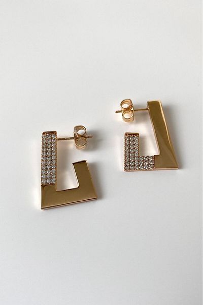 SilverStone Women's Gold Color Shaped Zircon Stone Xuping Vip Earrings