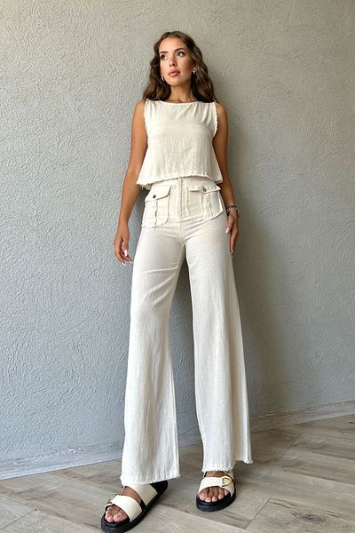 Seda Yalçın Atelier Natural Linen Textured Blouse Trousers Set