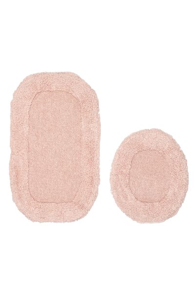 Dekoreko Fiesta Oval Hand Tufting & Cotton 2-Pece Σετ Τουαλέτας Χαλάκι μπάνιου σε σκόνη