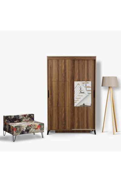 PASİFİC HOME Huga Sürgülü 2 Kapaklı Aynalı Gardırop, Ceviz ,120cm