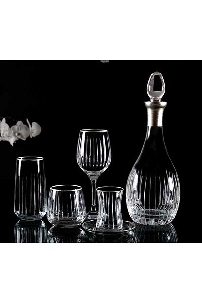 sudeka 31 Pieces 6 Persons Stick Silver Hand Decoration Polishing Cut Glass Water Set