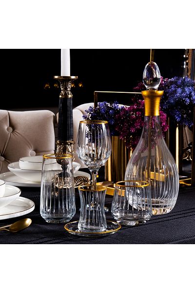 sudeka 31 Pieces 6 Person Stick Gold Hand Decoration Polishing Cut Glass Water Set
