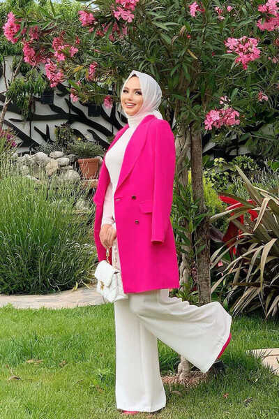 Bym Fashion Fuchsia Jacket 7660 - Pocket Look, Front Button Detail and Lining