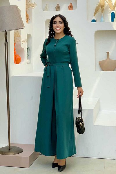 Bym Fashion Overall mit Taillengürtel und verstecktem Knopfdetail auf der Brust 3676 Smaragd