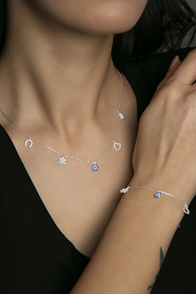 Elika Silver Kadın Şans Model 925 Ayar Gümüş Kolye Bileklik Set