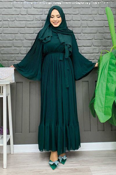 Bym Fashion Φόρεμα σιφόν με πλισέ λουκ 3404 Emerald