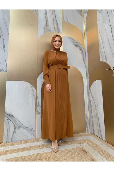 Bym Fashion Φόρεμα Ζώνης Πλισέ λεπτομέρειας γιακάς 3825 μαύρισμα
