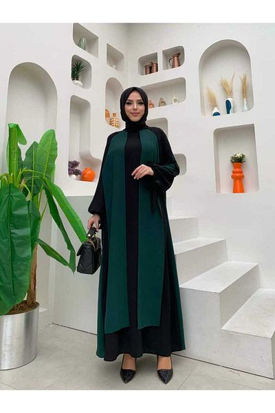 Bym Fashion Δίχρωμο Φόρεμα με λεπτομέρεια με μπαλόνι μανίκι 3799 Emerald