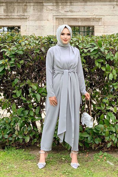 Bym Fashion Λεπτομέρεια με δέσιμο μέσης στο μισό λαιμό Tulım 3672 Γκρι