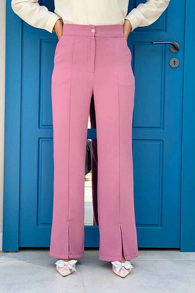 Bym Fashion Zippered Slit Detailed Pocketed Crepe Trousers 0271 Powder