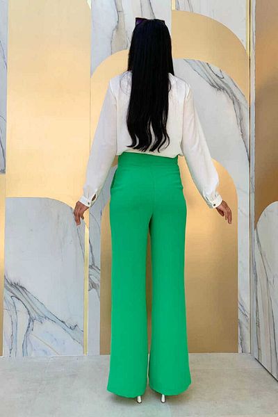 Bym Fashion Zippered Slit Detailed Pocketed Crepe Trousers 0271 Green
