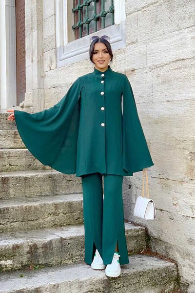 Bym Fashion Σετ μπουφάν και παντελόνι με καπέλο 8354 Emerald