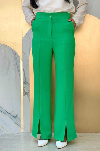 Bym Fashion Zippered Slit Detailed Pocketed Crepe Trousers 0271 Green