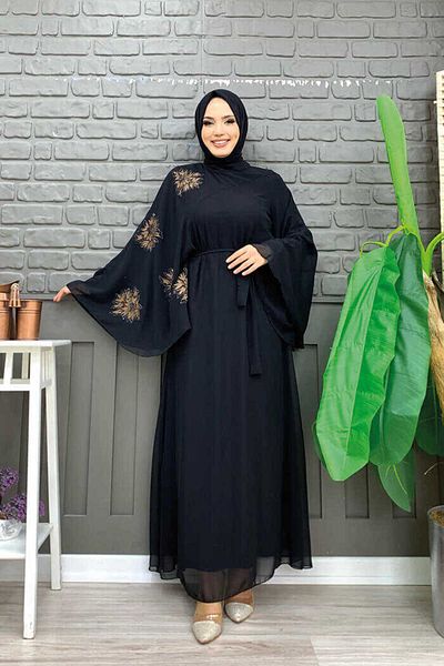 Bym Fashion Βραδινό φόρεμα Yarasakol μονόμανικο με στάμπα σιφόν 3539 μαύρο