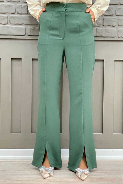 Bym Fashion Zippered Slit Detailed Pocketed Crepe Trousers 0271 Mint