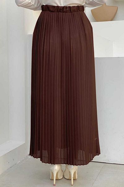 Bym Fashion Πλισέ Καφέ Φούστα Σιφόν - Μέση Ελαστική 1152