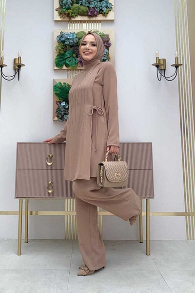 Bym Fashion Σετ Παντελόνι Τουνίκ με μοτίβο Stone Print 8447 Mink