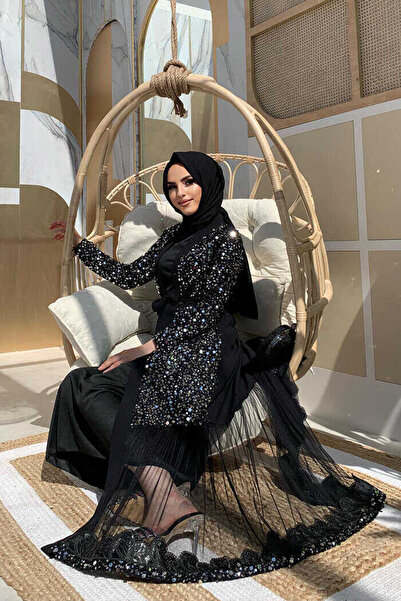 Bym Fashion Detail výšivky tylu Sequined Abaya 7376 Silver