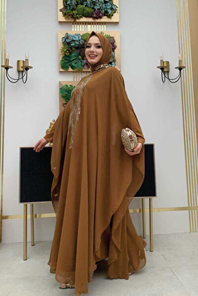 Bym Fashion Βραδινό φόρεμα ντυμένο με παγιέτα σιφόν μανδύας 3774 μαύρισμα