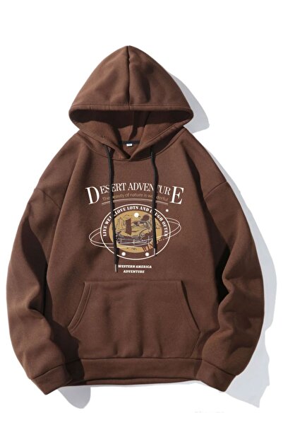 ORLONTEX Γυναικείο φούτερ με κουκούλα σε καφέ στάμπα Desert