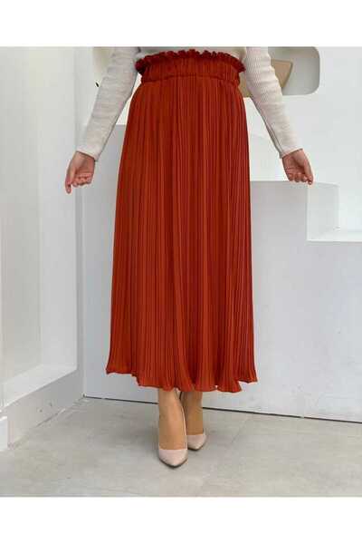 Bym Fashion Thick Elastic Pleated Straight Skirt 1143 Tile