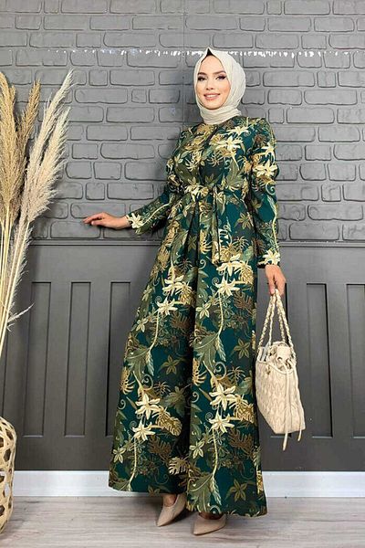 Bym Fashion Ολόσωμη φόρμα 3486 Emerald με στάμπα με κρυφά κουμπιά στη μέση