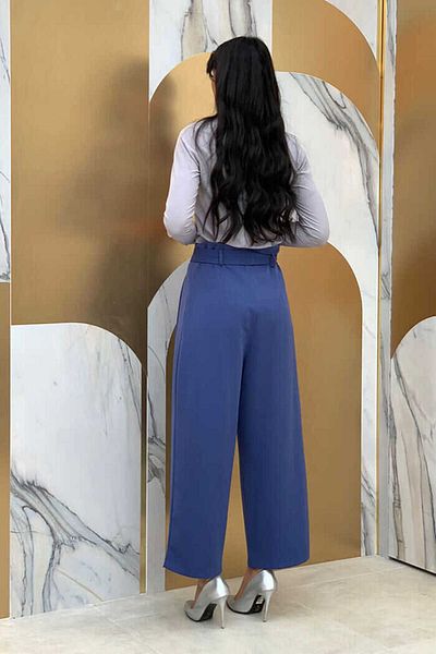 Bym Fashion Plus Size Zippered Waist Lace-up Trousers 0174-1 Indigo