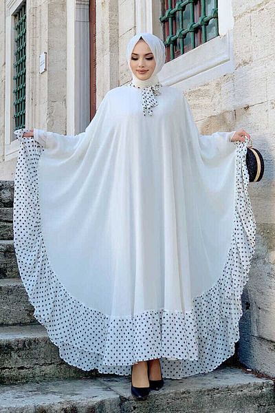 Bym Fashion Σετ φόρεμα μανδύα σιφόν με λεπτομέρεια με στίγματα 3643 εκρού