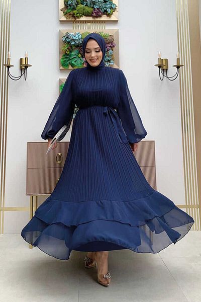 Bym Fashion Φόρεμα με πλισέ με λεπτομέρεια 3836 Navy Blue