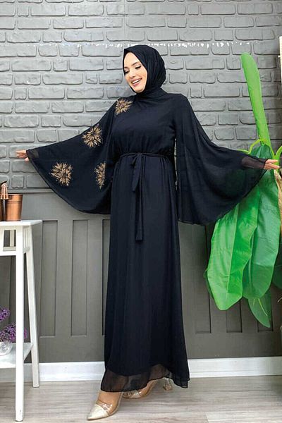 Bym Fashion Βραδινό φόρεμα Yarasakol μονόμανικο με στάμπα σιφόν 3539 μαύρο