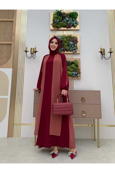 Bym Fashion Δίχρωμο φόρεμα με λεπτομέρεια με μπαλόνι 3799 αποξηραμένο τριαντάφυλλο