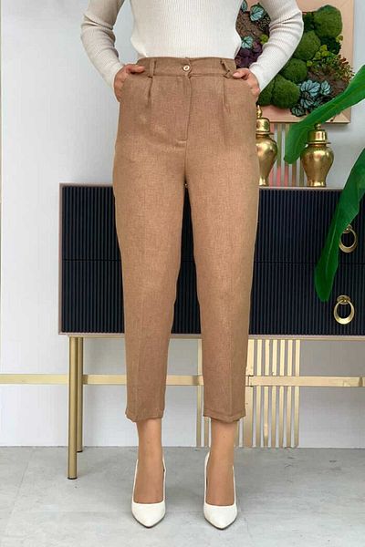 Bym Fashion Παντελόνι μολύβι με λεπτομερή τσέπη με φερμουάρ 0255 μαύρισμα