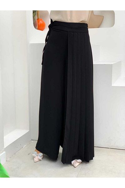 Bym Fashion Pleated Separate Tied Piece Detailed Trouser Skirt 0274 Black