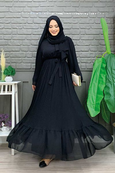 Bym Fashion Φόρεμα σιφόν με πλισέ look 3404 μαύρο