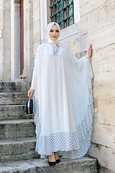 Bym Fashion Σετ φόρεμα μανδύα σιφόν με λεπτομέρεια με στίγματα 3643 εκρού