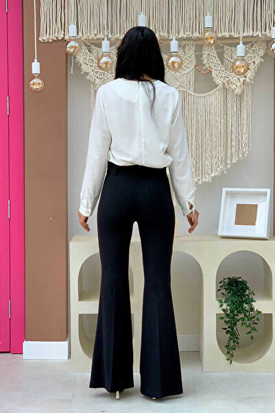 Bym Fashion Παντελόνι με φερμουάρ στη μέση Ισπανικό φανελάκι 0231 Μαύρο