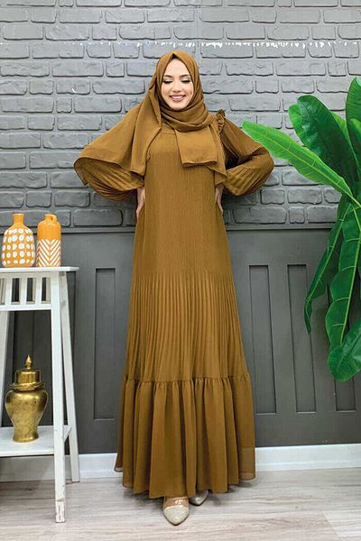 Bym Fashion Φόρεμα σιφόν με πλισέ λουκ με ζώνη 3628 μαύρισμα