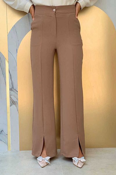 Bym Fashion Παντελόνι κρεπ με τσέπες με φερμουάρ 0271 Mink